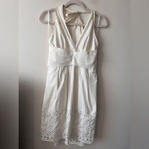 BCBGMaxazria White Halter Poplin Eyelet Trim Dress - Size 4